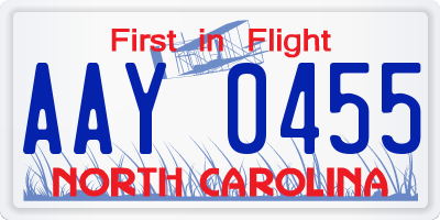 NC license plate AAY0455