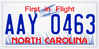 NC license plate AAY0463