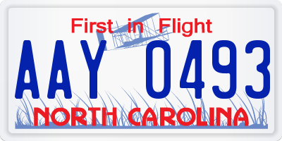 NC license plate AAY0493