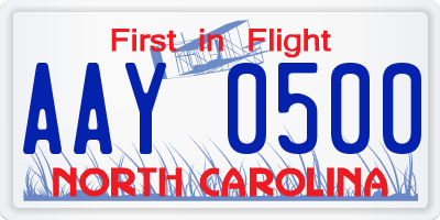 NC license plate AAY0500