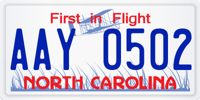 NC license plate AAY0502
