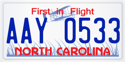 NC license plate AAY0533