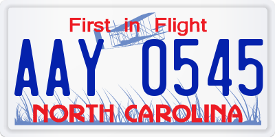 NC license plate AAY0545