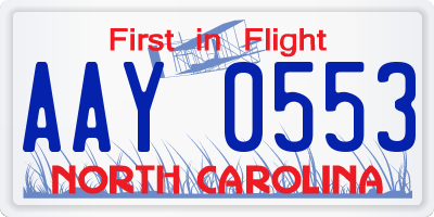 NC license plate AAY0553