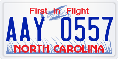NC license plate AAY0557