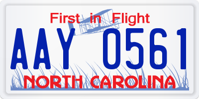 NC license plate AAY0561