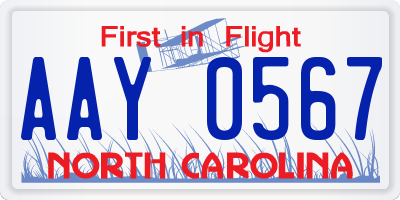 NC license plate AAY0567