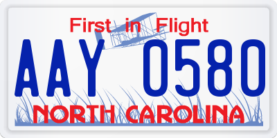 NC license plate AAY0580