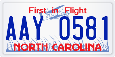 NC license plate AAY0581