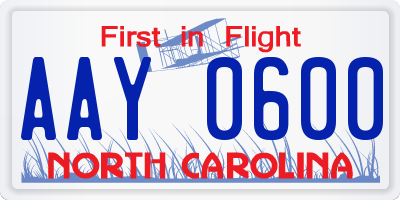 NC license plate AAY0600