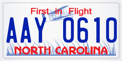 NC license plate AAY0610