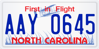 NC license plate AAY0645