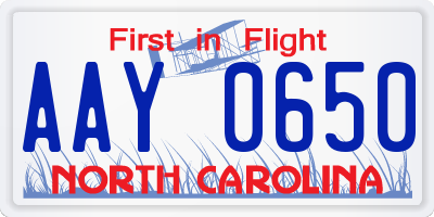 NC license plate AAY0650
