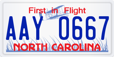 NC license plate AAY0667