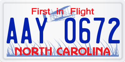 NC license plate AAY0672