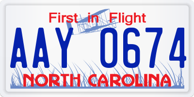 NC license plate AAY0674