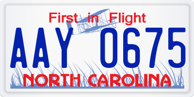 NC license plate AAY0675