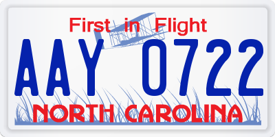 NC license plate AAY0722
