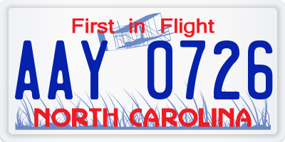 NC license plate AAY0726