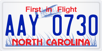 NC license plate AAY0730