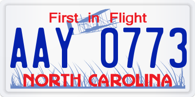 NC license plate AAY0773