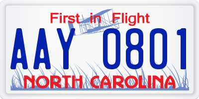 NC license plate AAY0801