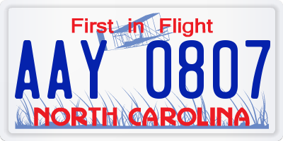 NC license plate AAY0807