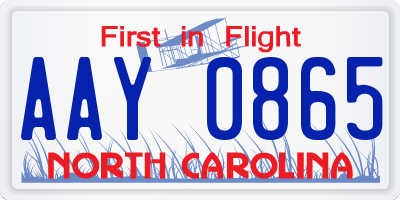 NC license plate AAY0865