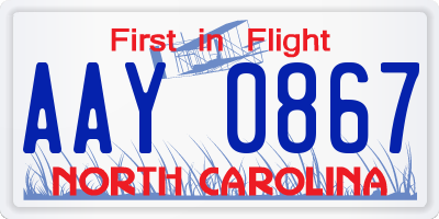 NC license plate AAY0867