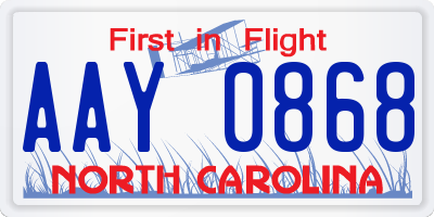 NC license plate AAY0868