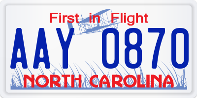 NC license plate AAY0870