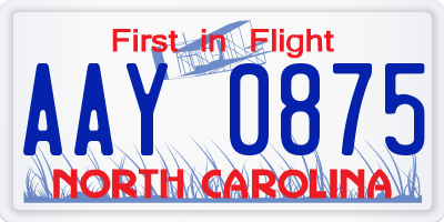NC license plate AAY0875