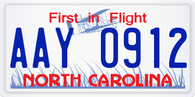 NC license plate AAY0912