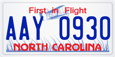 NC license plate AAY0930