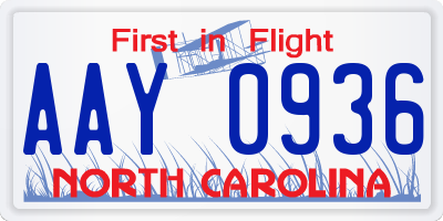 NC license plate AAY0936