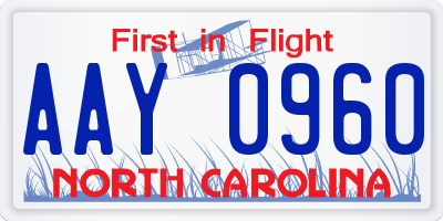 NC license plate AAY0960