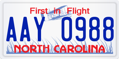 NC license plate AAY0988