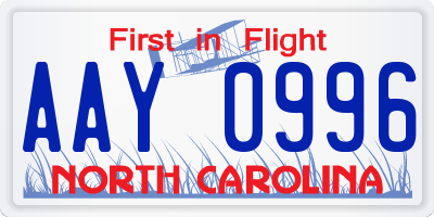 NC license plate AAY0996