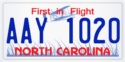 NC license plate AAY1020