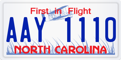NC license plate AAY1110
