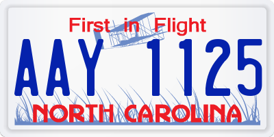 NC license plate AAY1125