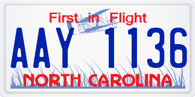 NC license plate AAY1136