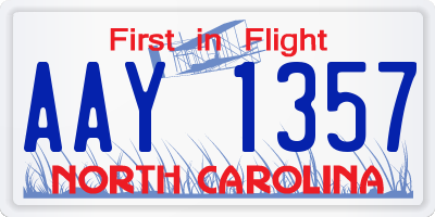 NC license plate AAY1357