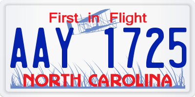 NC license plate AAY1725
