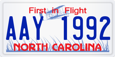 NC license plate AAY1992