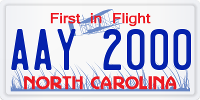 NC license plate AAY2000