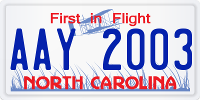 NC license plate AAY2003