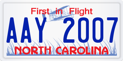 NC license plate AAY2007