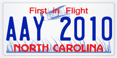 NC license plate AAY2010