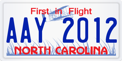 NC license plate AAY2012